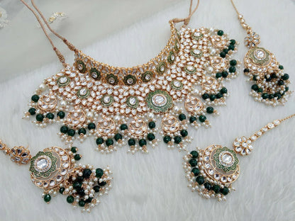 Rose gold green kundan choker necklace Set