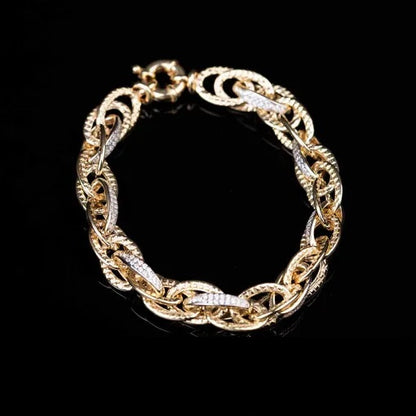 White Zircon Detailed Twist Gold Plated Bracelet For Women