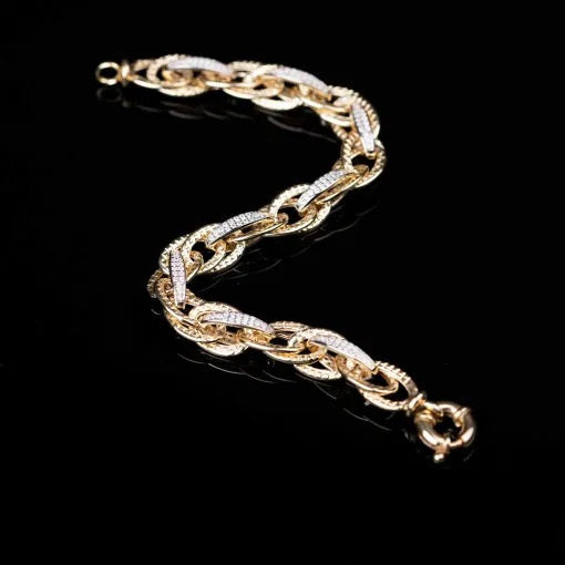 White Zircon Detailed Twist Gold Plated Bracelet For Women