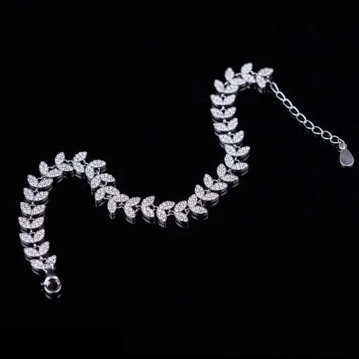 White Zircon Leaf Tennis Bracelet For Women