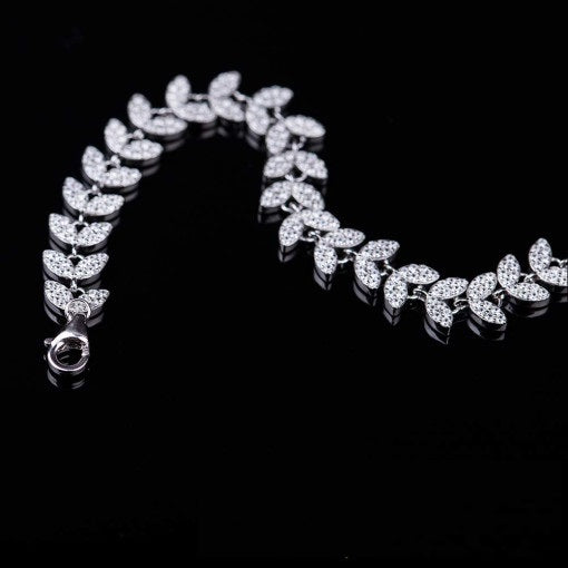 White Zircon Leaf Tennis Bracelet For Women