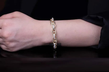 White Zircon Detailed Twist Gold Plated Bracelet For Women