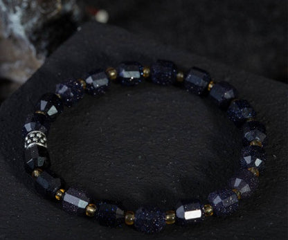 Star Stone Dark Blue Faceted Beaded Elastic Bracelet