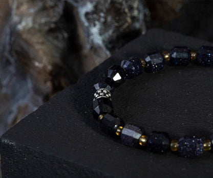 Star Stone Dark Blue Faceted Beaded Elastic Bracelet