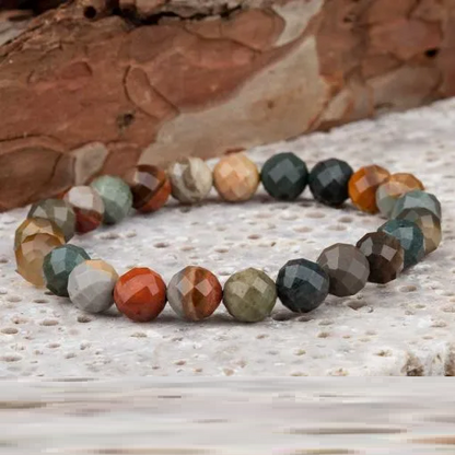 Multicolor Agate Faceted Cut Elastic Beaded Bracelet