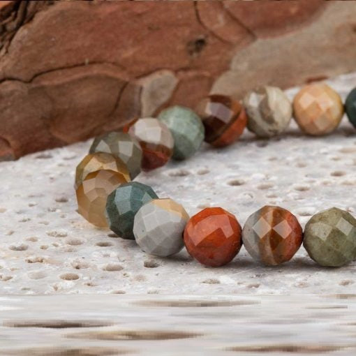 Multicolor Agate Faceted Cut Elastic Beaded Bracelet