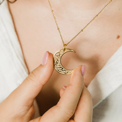 With Hardship Comes Ease  Crescent Necklace