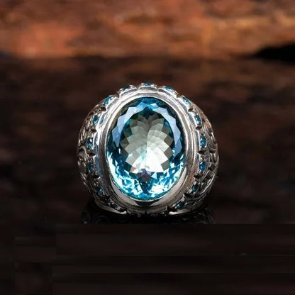 One of a Kind Blue Topaz Silver Ring No1