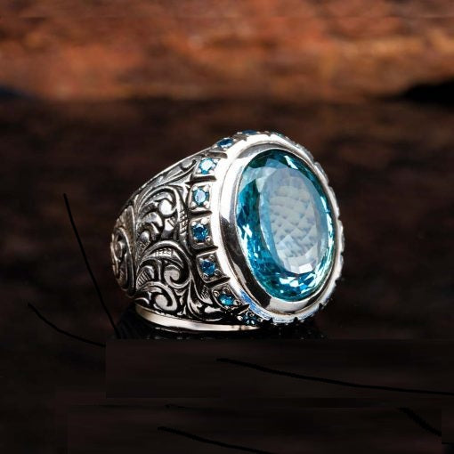 One of a Kind Blue Topaz Silver Ring No1