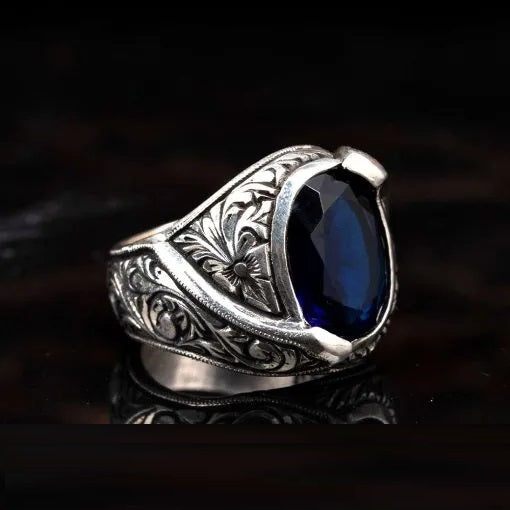 One of a Kind Blue Zircon Silver Ring No3