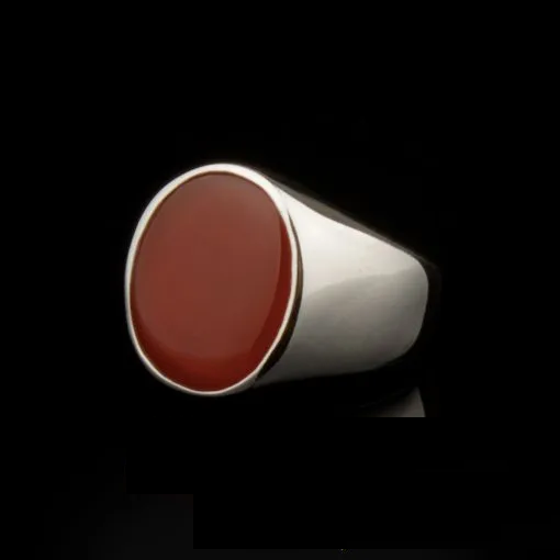 Plain Square Red Agate Modern Silver Ring