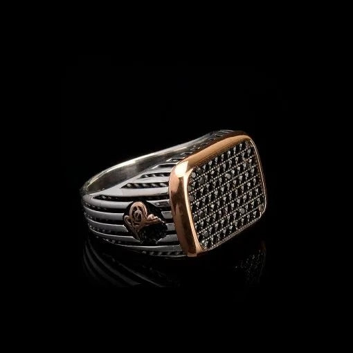 Black Zircon Covered Classic Rectangle Men Ring