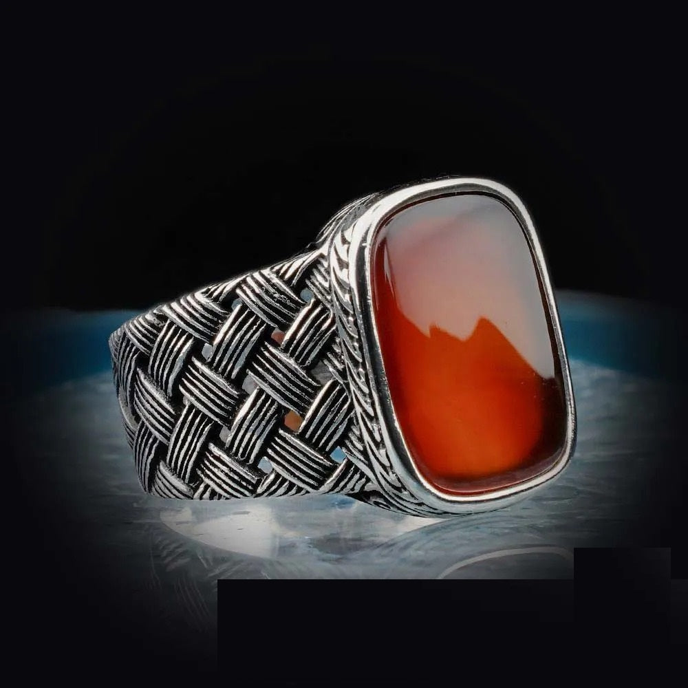 Rounded Rectangle Onyx Silver Ring