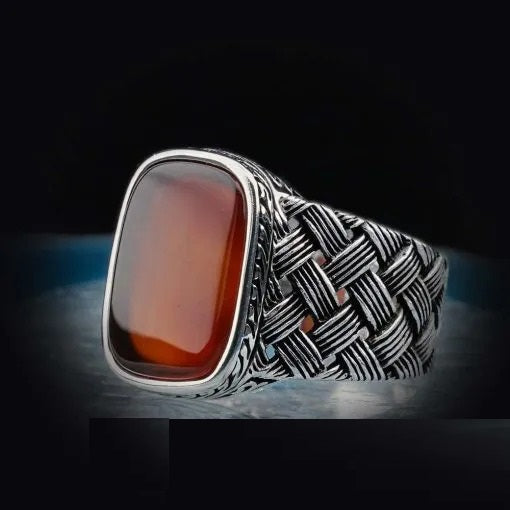 Rounded Rectangle Onyx Silver Ring