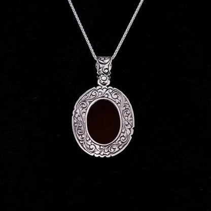 Red Yemeni Aqeeq D Shape Hand Engraved Pendant