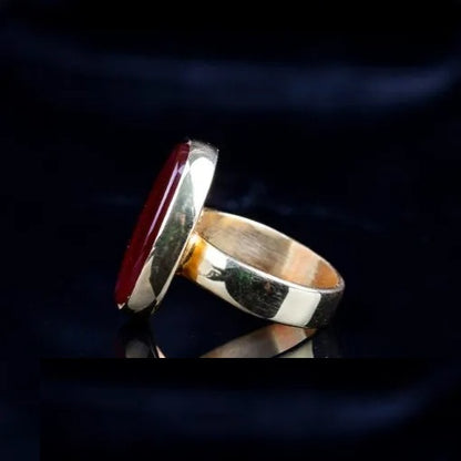 Red Yemeni Aqeeq Gold Plated Plain Band Women Ring