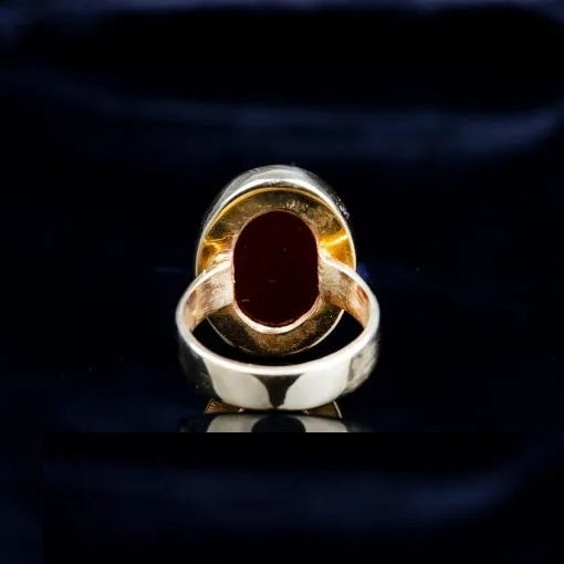 Red Yemeni Aqeeq Gold Plated Plain Band Women Ring