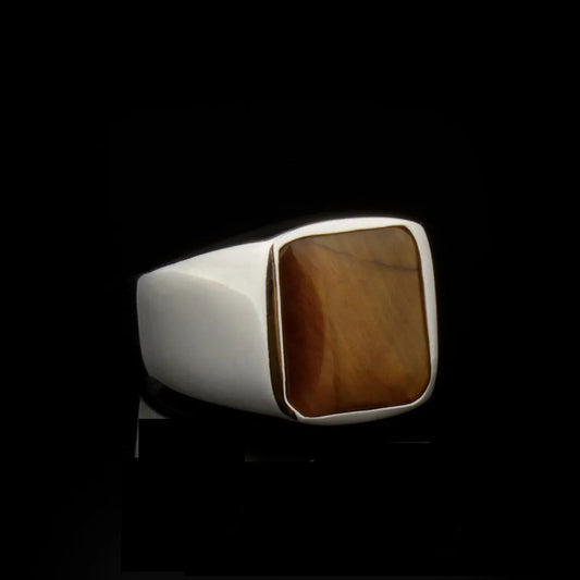 Plain Square Tiger’s Eye Modern Silver Ring