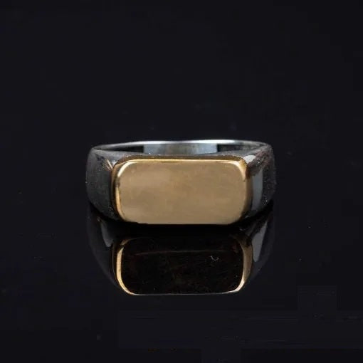 Stoneless Plain Bronze & Silver Ring