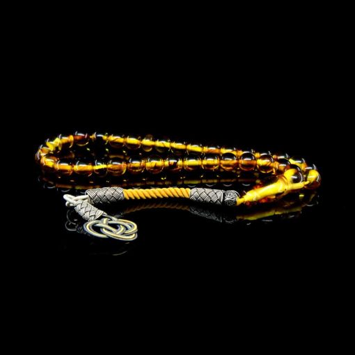 Yellow Amber Tasbih With 1000 ct. Silver Kazaz Tassle-TG-1005