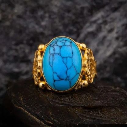 Turquoise Feroza Filigree Sides Women Ring