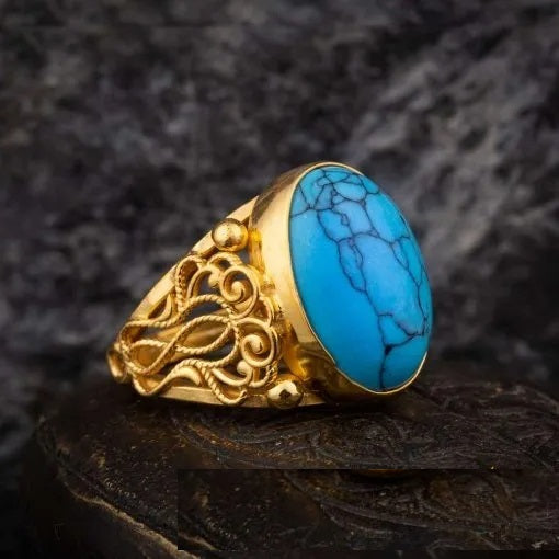 Turquoise Feroza Filigree Sides Women Ring