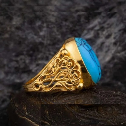 Turquoise Feroza Filigree Sides Women Ring