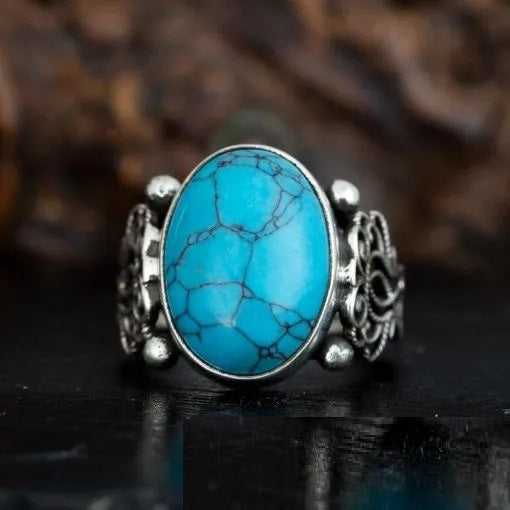 Turquoise Feroza Filigree Sides Women Ring