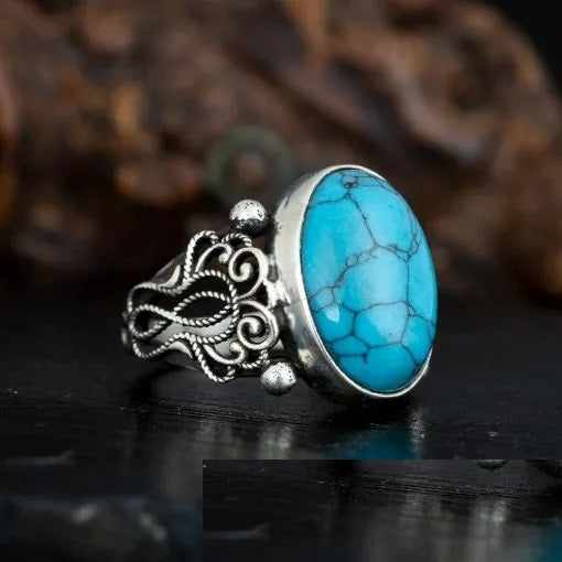 Turquoise Feroza Filigree Sides Women Ring