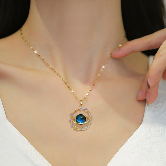 Twinkling Blue Starry Sky Zircon Pendant