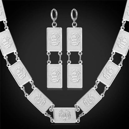 Allah Necklace Drop Earrings For Women GoldSilver Color Jewellery set IS1 IS2
