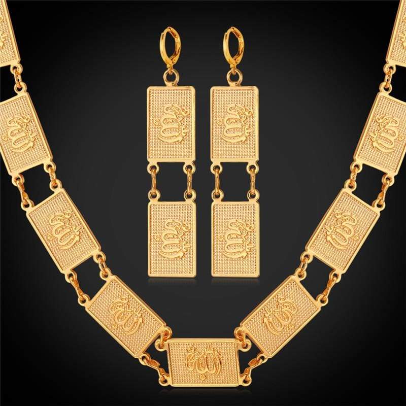 Allah Necklace Drop Earrings For Women GoldSilver Color Jewellery set IS1 IS2