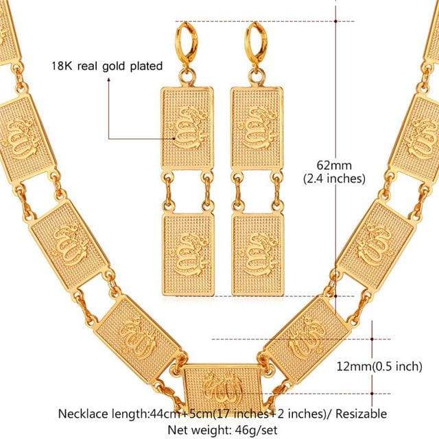 Allah Necklace Drop Earrings For Women GoldSilver Color Jewellery set IS1 IS2