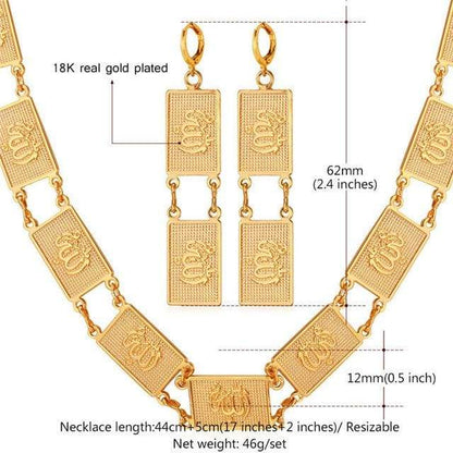 Allah Necklace Drop Earrings For Women GoldSilver Color Jewellery set IS1 IS2