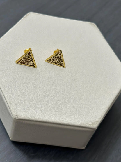 Triangle Necklce ,Triangle Stud Earrings in Sterling Silver , Palestine Jewelry, Gold Plated Sterling Silver ,Arabic Jewelry