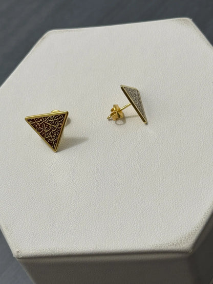 Triangle Necklce ,Triangle Stud Earrings in Sterling Silver , Palestine Jewelry, Gold Plated Sterling Silver ,Arabic Jewelry