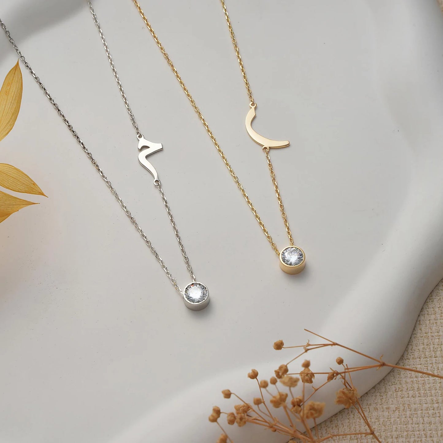 Gold Bezel Set Arabic Initial Letter Necklace, Custom Arabic Letter Necklace for Mom, Mothers Day Gift for Her, Arabic Letter Jewelry