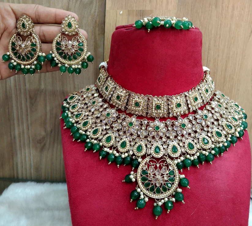 Necklace Set sea green pink choker necklace Jewellery set