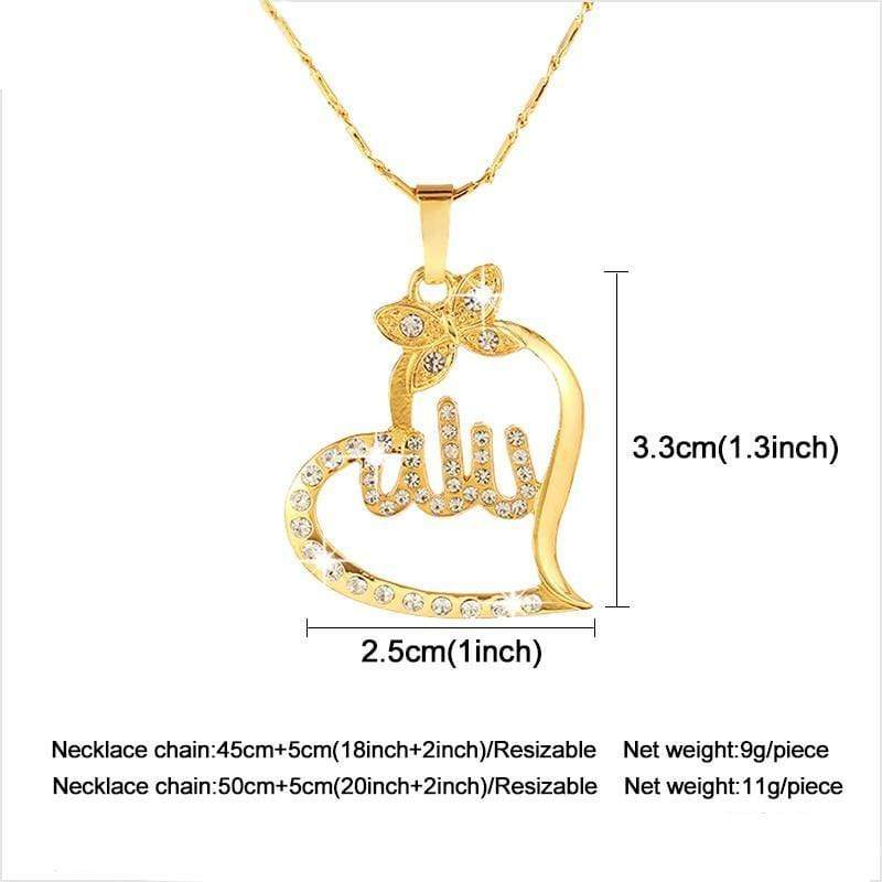 Allah Heart Shape Pendant Necklace for Women IS1 IS2