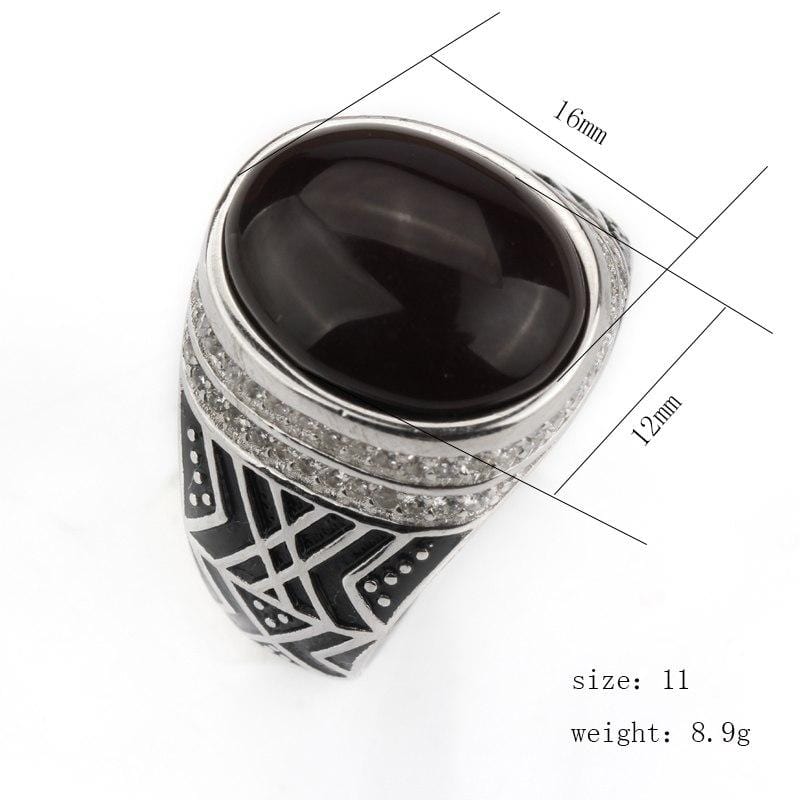 925 Sterling Silver with Dark Brown Agate Stone with Clear CZ Men Ring NS3 IS2 IS1 VAL1