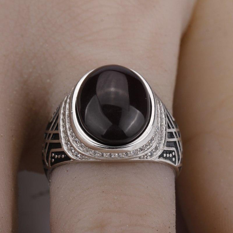 925 Sterling Silver with Dark Brown Agate Stone with Clear CZ Men Ring NS3 IS2 IS1 VAL1