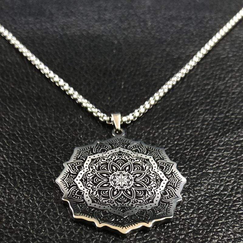 Lotus Wicca Stainless Steel Necklace for Men Silver Color NS2 IS1 IS2